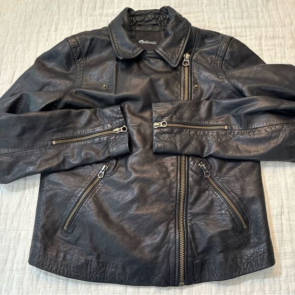 Madewell Black Washed Leather Moto Biker Jacket Women's Size Small  FLAWED*** - Picture 14 of 16